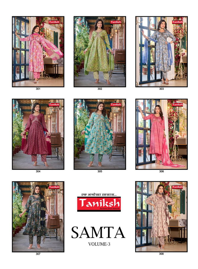 Samta Vol 3 By Taniksh Alia Cut Printed Kurti With Bottom Dupatta Wholesale Shop In Surat
